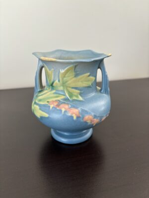 The Stunning 1940s Art Deco Roseville Blue Bleeding Heart Vase: A Timeless Treasure