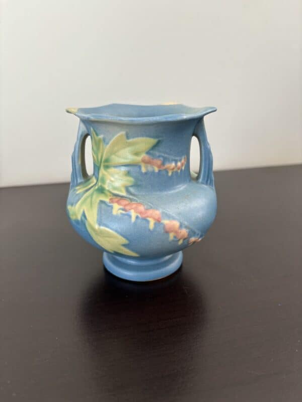 Roseville Art Deco Blue bleeding heart 4 inch pottery vase - Image 2