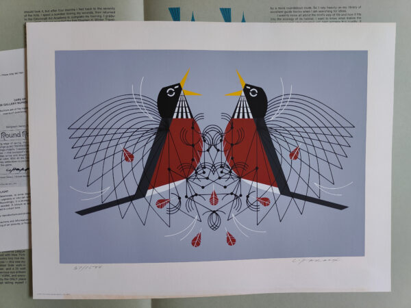 Serigraph titled "Round Robin" by American artist Charley Harper, created in 1973