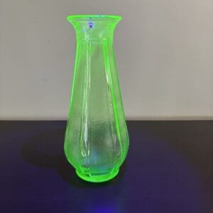 Alternative view of Depression glass Uranium 9” vase