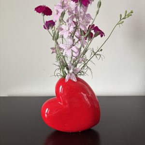 Alternative view of Vintage ceramic Red heart shaped vase 5”
