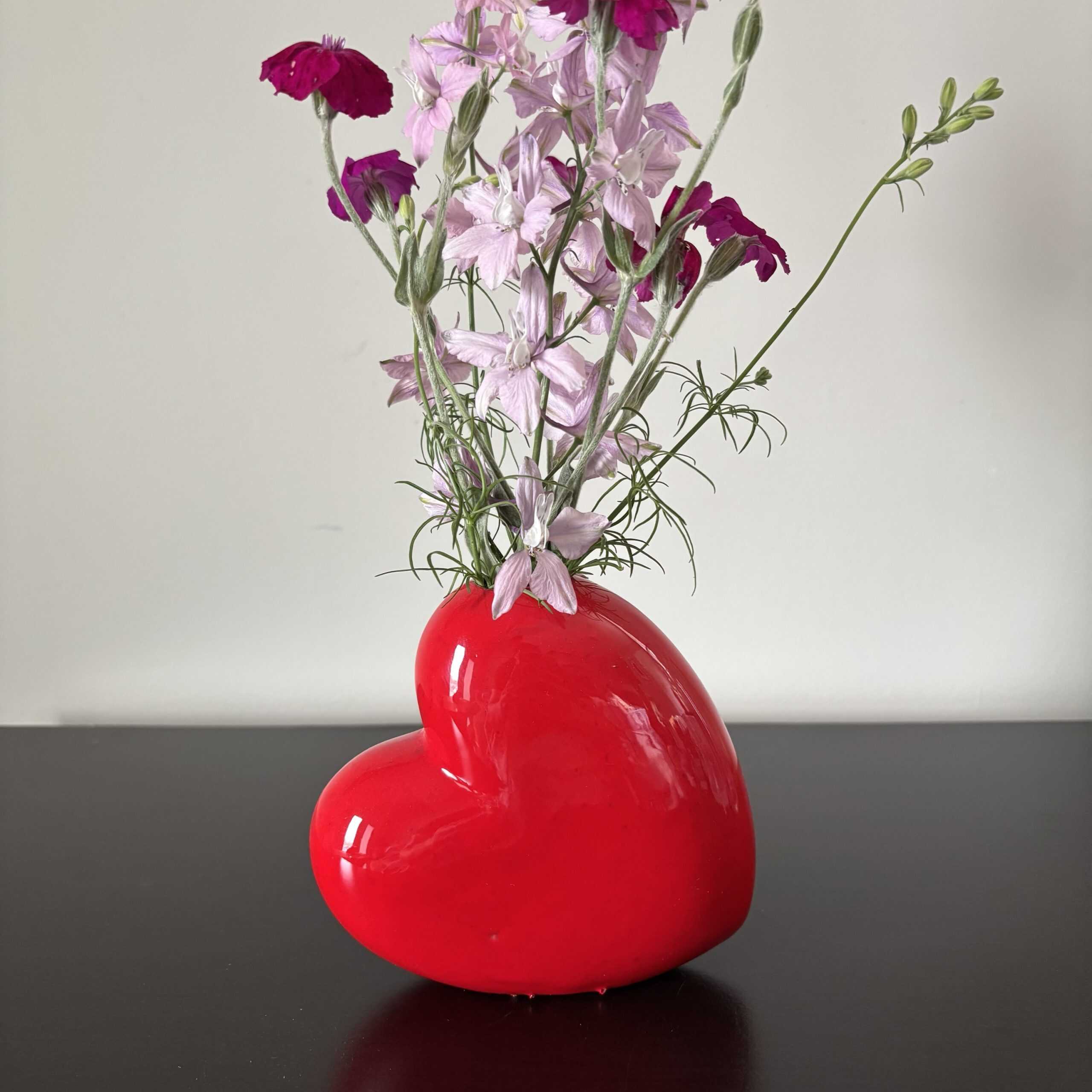 Vintage ceramic Red heart shaped vase 5” 4 Vintage ceramic Red heart shaped vase 5” - Image 2