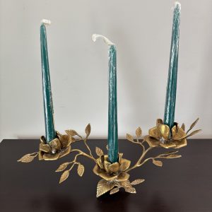 Alternative view of Vintage Solid Brass Rose Candelabra 16”