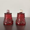 Vintage Homco Red Glass Votive Peg candle holders set of 2, Daisies 3D cadmium glow 1 img 1773