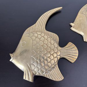 Alternative view of Vintage Solid Brass Angel Fish Wall Decor set of 3