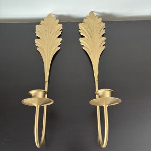 Vintage Pair of Home Interiors Gold Metal Wall Sconces 9 img 1785