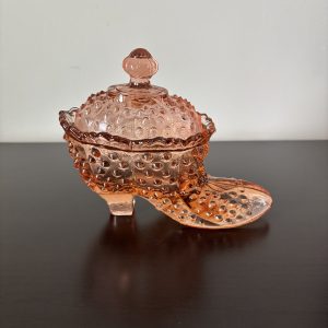 Alternative view of Pink hobnail lidded boot candy dish