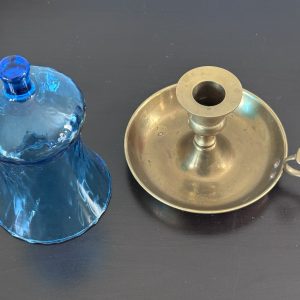 Solid Brass chamber stick candle holder with teal optical glass 8 img 2902