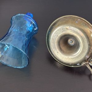 Solid Brass chamber stick candle holder with teal optical glass 9 img 2903