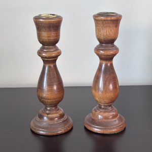 Alternative view of Wooden hand turned candle holders with 2 glass peg holders