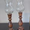 Wooden hand turned candle holders with 2 glass peg holders